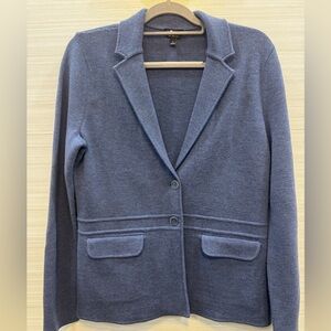 Talbots 100% Merino Wool Knit Medium Blue Blazer Jacket size Medium